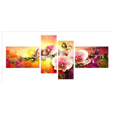 China 4 Pieces Modern Beautiful Of Picture Painting Printed Living Room Home Decor Modern Rose Flower Wall Art Round Diamond Painting for sale