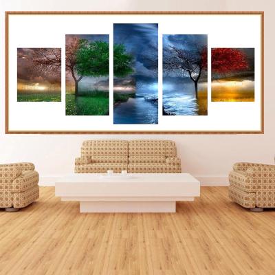 China Modern HD Canvas Printed Oil Painting Art Wall Sticker Poster Home Decoration 5 Sets Natural Landscape for sale