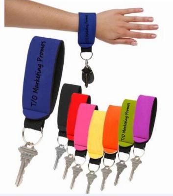 China Multifunctional Advertising Custom Soft Key Ring Neoprene Wristlet Ring Gifts Pattern Neoprene Key Chain Bracelet for sale