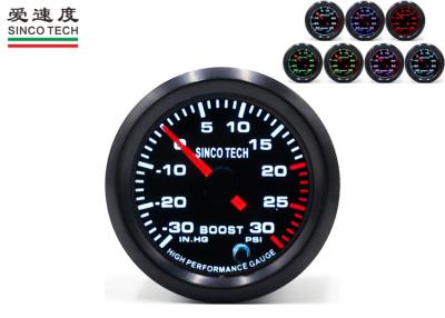 China 30 PSI Boost Gauge , 50MM Digital Turbo Gauge Seven Colors Backlight LED Warning for sale