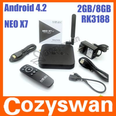 China Viererkabel-Kern-boxen androider Smart Fernsehkasten WIfi Bluetooth 4,0 Google ROMs 16GB Neo-X7 RK3188 Minix für Fernsehen zu verkaufen