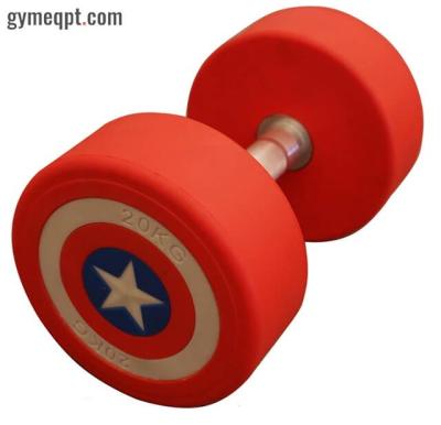 China Dumbbell Captain America Dumbbells Rubber Covered PU Coated Dumbbell Gym Dumbbell for sale