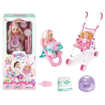 China 14 Inch Silicone Educational Baby - Doll with 12 English IC Sounds Iron Carriage for Kids and Children to Play House for sale