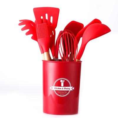 China 12PCS Casual Wholesale Hot Sale Wooden Handle Non-Stick Silicone Kitchen Utensils Cooking Set for sale