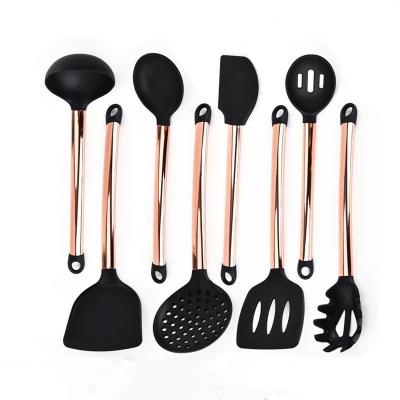 China 10 Pieces Sustainable High Quality Rose Gold Copper Silicone Kitchen Utensil Set With Stainless Steel Handle for sale