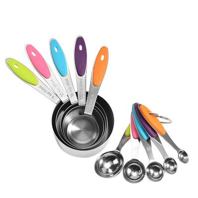 China Amazon Viable Hot Seller Instruments Stainless Steel Measuring Cup and Spoon Cooking Set with Silicone Handles for sale