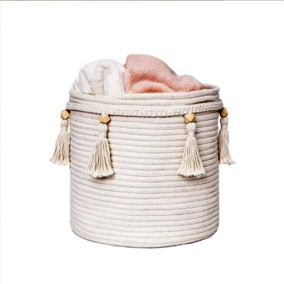 China Novelty With Tassel Cotton Rope Storage Basket Sundries Baskets Environmental Protection Toy Storage Basket for sale