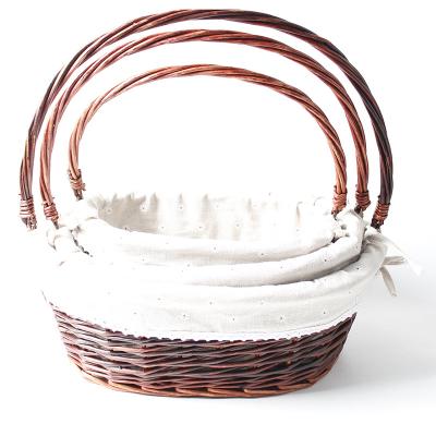 China Sustainable Wicker Gift Basket Empty Wicker Gift Wrapping Basket Handmade - Woven Basket With Lining for sale