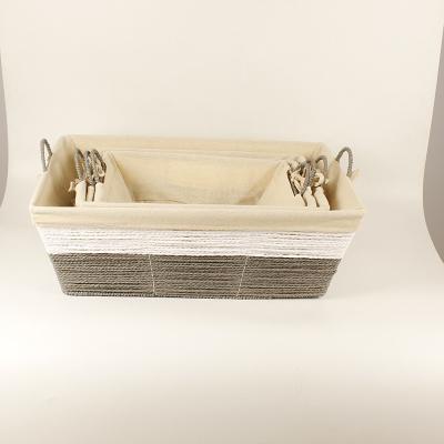 China Viable Wholesale Handmade Sets 4 Rope Weave Toilet Paper Storage Basket Paper Storage Bins With Cloth Lining for sale