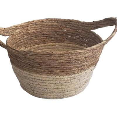 China Large Viable Handmade Straw And Cotton Rope Woven Basket large for sale