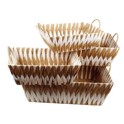 China Wholesale Viable Metal Frame Rope Handmade Paper Basket Three Color Laundry Basket Open Weaving Rope for sale