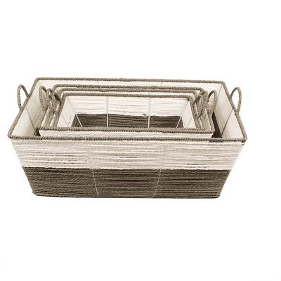 China 100% Eco-friendly Two Color Paper Storage Basket Rope Woven Desks Ending Toy Storage Basket for sale