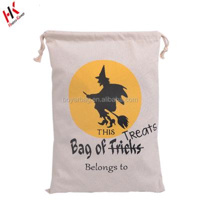 China Recycled Customized Double Twine Cotton Drawstring Halloween Canvas Bag for sale