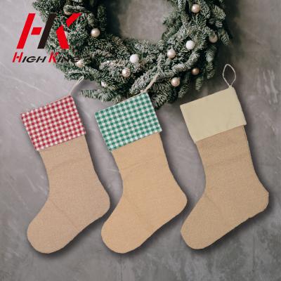 China Eco-friendly Wholesale Canvas Cute Christmas Sock Decoration Unisex Gift Candy Bag Drawstring Xmas 1 Pc/opp Simulated Canvas Red Compound for sale