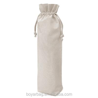 China Eco-friendly No Printing White Cotton Canvas Gift Travel Drawstring Wine Bottle Bag for sale