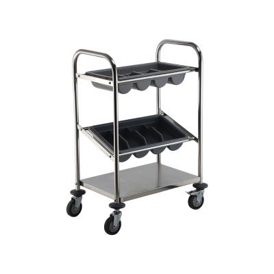 China Restaruant Restaurant Hotel Stainless Steel Double Decker Cultery Collect Dining Trolley Food Service Trolley Cart for sale