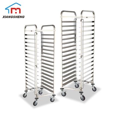 China Single& Stainless Steel Kitchen Bakery Equipment Double Line Tray Rack Bakery Bread Baking Rack Trolley for sale