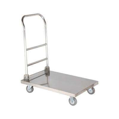 China 150kg Warehouse Restaruant Multi Purpose Industrial Stainless Steel Utility Heavy Duty Adjustable Hand Push Platform Trolley for sale