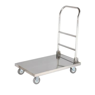 China Restaruant Stainless Steel Flatbed Cart Trailer Truck Hand Push Cart Household Folding Trolley Household Pull Cargo Light Mute Car for sale