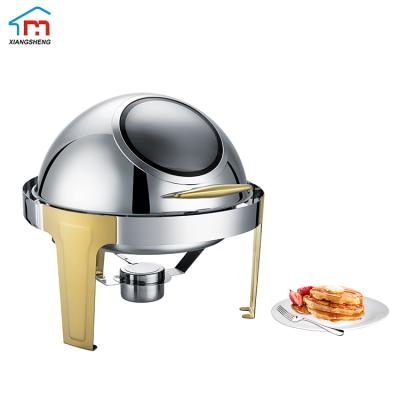 China Modern Round Chafing Dish Food Warmer Gold With Lid Incert Water Pan Gold Round Chafing Pans Glass Set for sale