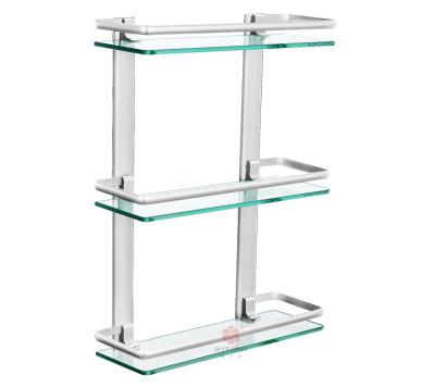 China Durable Wall Mounted Triple Tier Shelf Bathroom Glass Storage Shelf for sale