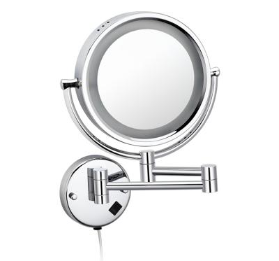 China 2-Face Wall Mounted Brass Magnifying Makeup Mirror With Lighting for sale