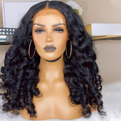 China Body Wave Ready To Ship 40 Inch Curly Lace Front Human Hair Wigs Raw Indian Loose Wave Wig for sale