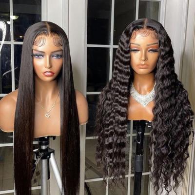 China Custom Textured Hairline Wig Deep Wave 13X6 Body Wave Length Human Hair Lace Front Human Hair Wigs for sale