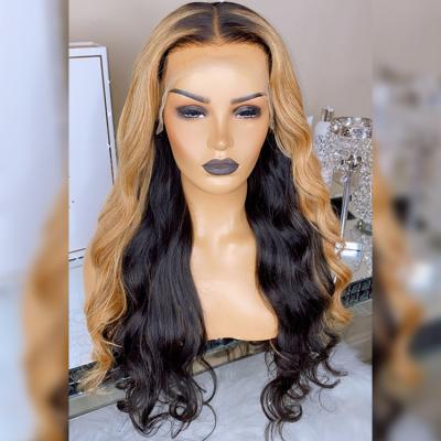 China Body Wave Highlighted Swiss Lace Frontal Wig 4/27 Hd Short Naive Highlight Lace Wigs for sale