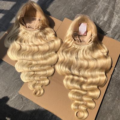 China Unprocessed Body Wave Cuticle Aligned Hair Wigs 613 Hd Deep Wave Honey Blonde Lace Frontal Wig 30 Inches for sale