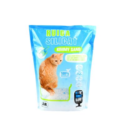 China Crystal Plastic Bag Crystal Neo Cat Litter Indicator Cat Litter 3.8L Clean Sand Silica White with 3% Blue Logo Optional Customized for sale