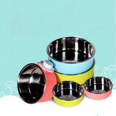 China Automatic Hanging Dog Cage And Cat Bowl Stainless Steel Pet Cage Hanging Bowl for sale