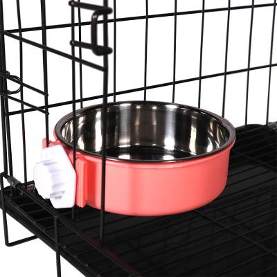 China Automatic Cheap Single Height Stainless Steel Cat Dog Cage Hanging Adjustable Feeder for sale