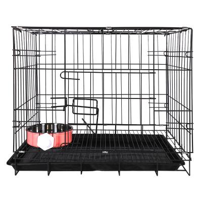 China Stainless Steel Cage Water Food Feeder Dispenser Automatic Removable Hanging Dog Cat Pet Double Bowls for sale