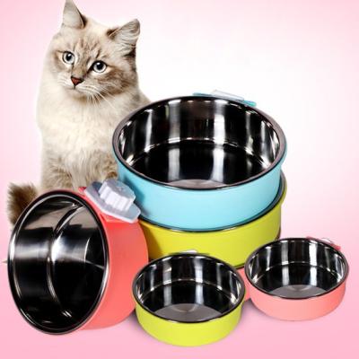 China Automatic Hanging Cage Dog Bowl Stainless Steel Dog Bowl Fixed Water Food Feeding Bowl for Cats and Dogs for sale