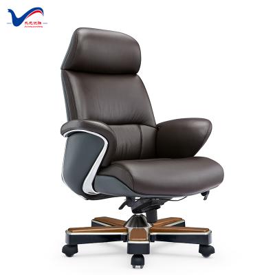 China (Size) 2019 Italian High Chair Brown Leather Executive Office Chair Adjustable Wood Bases for sale