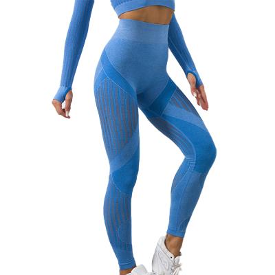 China Breathable High Waist Yoga Pants Push Up Running Leggings Seamless Fitness Sport Gym Women Blue Yoga Leggings for sale