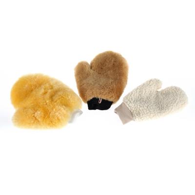 China Soft White Yellow Lambswool Fabric Waterproof Glove For Car Cleaning for sale