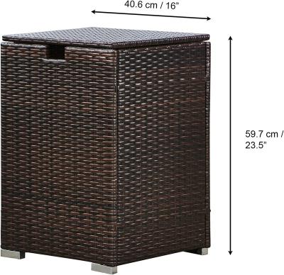 China Weather Resistant Outdoor Garden Furniture Rattan For Up To 9kg Square Gas Cylinder Tank Cover Storage Rack Table With Lid For Gas Fire Pits, Front for sale