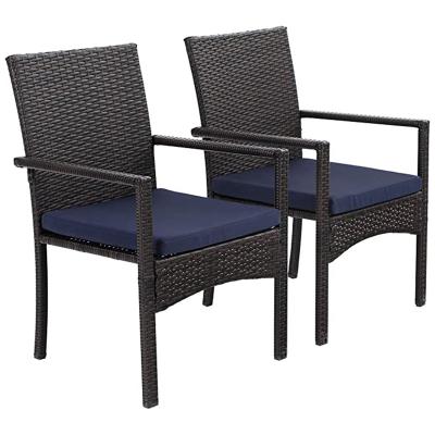 China Weather Resistant 2 Pack Garden Rattan Chairs Set Of 2 Patio Bistro Chairs With Cushion Metal Frame Weather Resistant for sale