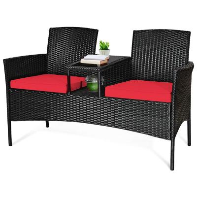 China Eco-Friendly\UV Resistant\Water Proof\Weather Resistant Conversation Furniture Set With Removable Cushions Rattan Wicker Table And Two Chairs And Table Set For Patio for sale