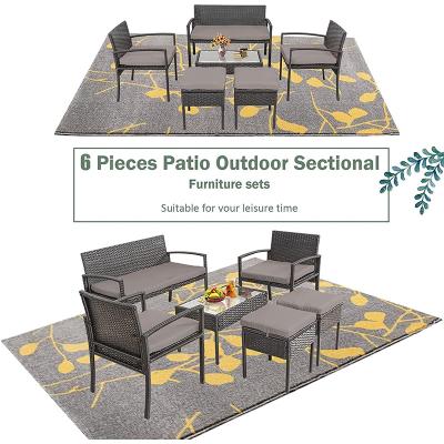 China Eco-Friendly\UV Resistant\Water Proof\Weather Resistant Outdoor Patio Furniture Set 6 Pieces, Modern Rattan Wicker Conversation Chair Sets With Soft Cushion And Coffee Table For Backya for sale