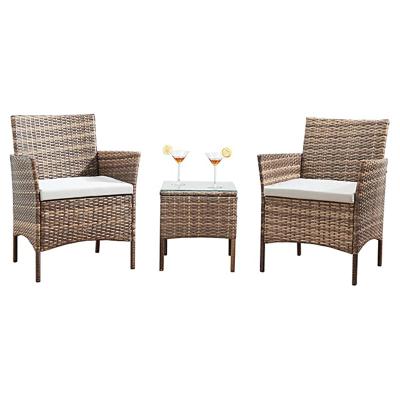 China Eco-Friendly\UV Resistant\Water Proof\Weather Resistant Outdoor Garden Furniture Rattan Set 3 Pieces PE Wicker Set 2 Sofa Chairs Conversation Patio With Cushions And Coffee Table For P for sale