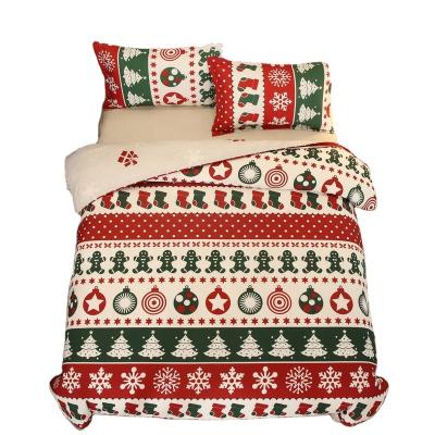 China Nondisposable Christmas 3pcs Warm Bedding Set Snowflakes Christmas Tree Elk Home Bedding Sets Warm Duvet Cover Sheet Set Hotel Decoration for sale