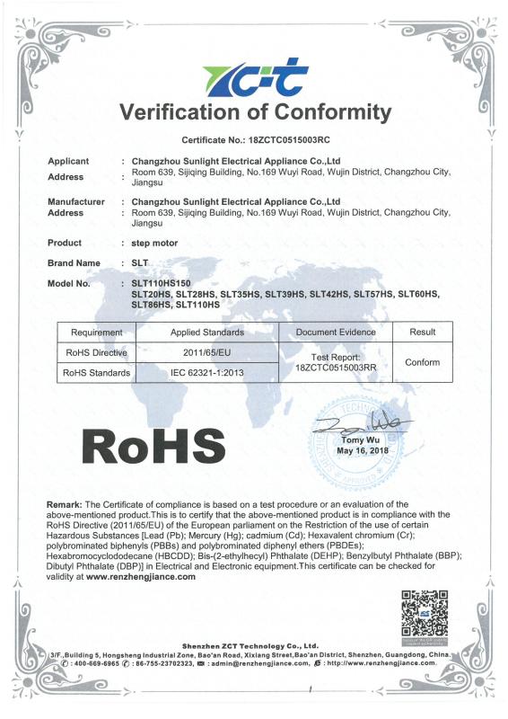 RoHS - Changzhou Sunlight Electrical Appliance Co., Ltd.