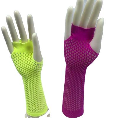 China Lady Transparent Fluorescent Bright Color Fingerless Fishnet Gloves One Size for sale