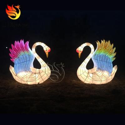 China Outdoor Customized Environmentally Friendly Silk Zoo Animal Theme Park Garden Lantern Festival Lamp Swan Goose Wire Craft Iron Waterproof Decor for sale