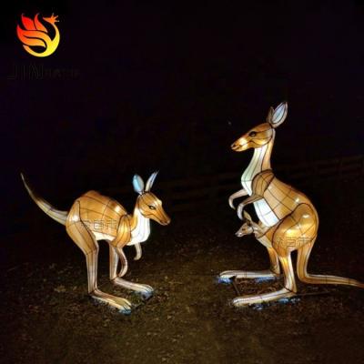 China Customized environmental friendly outdoor wire kangaroo roo bandicoot lamp sculpture festival lantern garden zoo animal theme park waterproof for sale