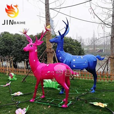 China Customized Environmentally Friendly Silk Deer Elk Christmas Deer Sika Lamp Sculpture Festival Lantern Garden Zoo Animal Theme Park Outdoor Waterproof for sale