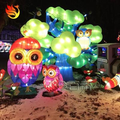 China Customized Outdoor Waterproof Environmental Friendly Owl Wire LED Iron Decor In Zoo Silk Animal Theme Park Garden Lantern Festival Sculpture Lamp for sale